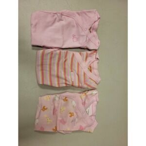 George Baby 3 Organic Cotton Bodysuits 6-9 Months Pink Animal Print Infant